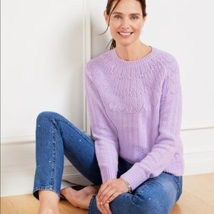 Talbots Lilac Pointelle Round Yoke Cotton Wool Blend Sweater sz XL